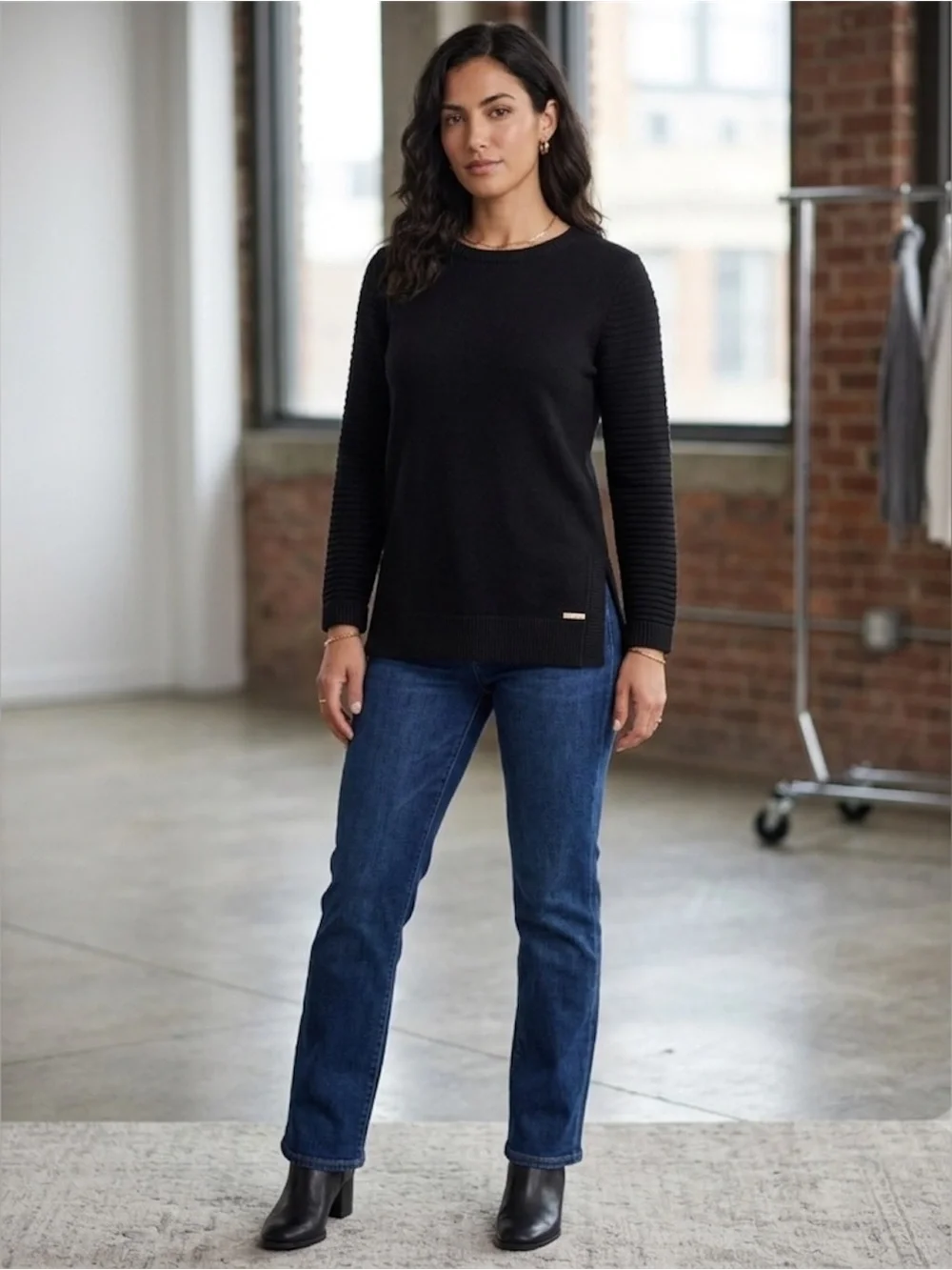 Michael Kors Crew Neck Textured Pullover with Logo Tag